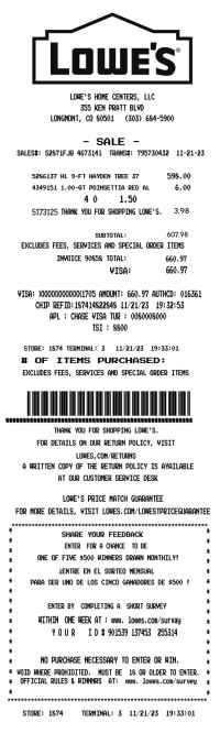 LOWES receipt template 2024 image