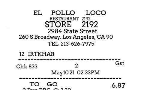 Pollo Loco restaurant receipt template image