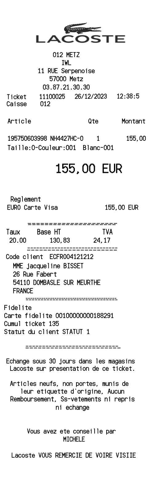 Lacoste receipt template image