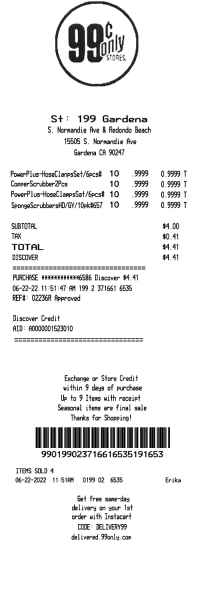 99 Cent Store receipt template image