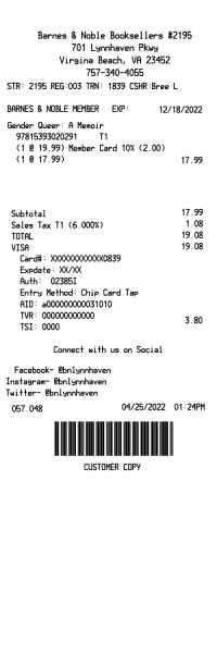 Barnes and Noble receipt image