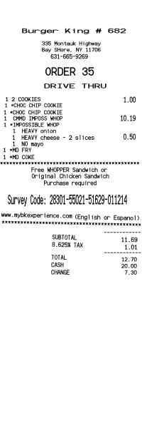 Burger King receipt image
