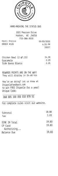 Chipotle receipt template image