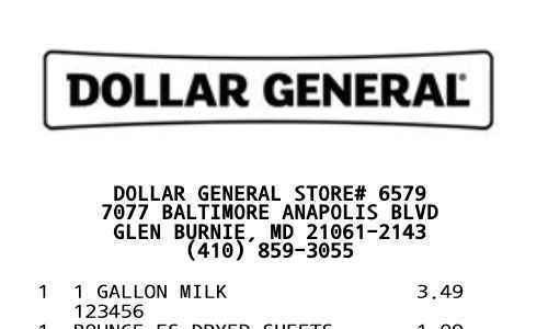 Dollar General receipt template image