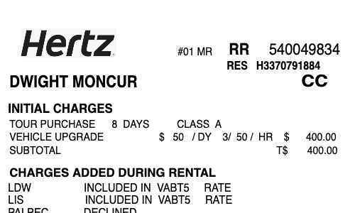 HERTZ rental car receipt template image