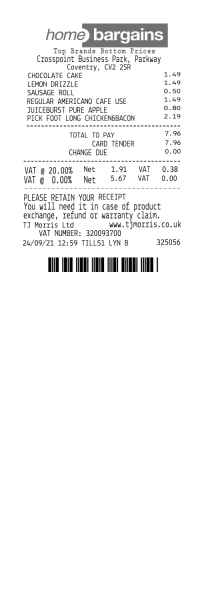 Home Bargains receipt template UK image