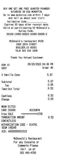 McDonalds receipt template 2023 image
