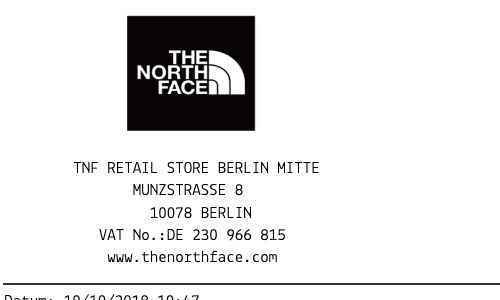 North Face receipt template image