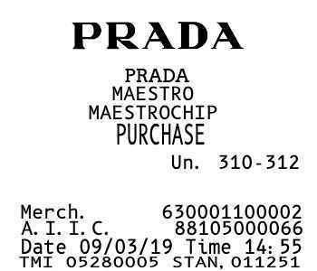 PRADA bag receipt - register receipt image