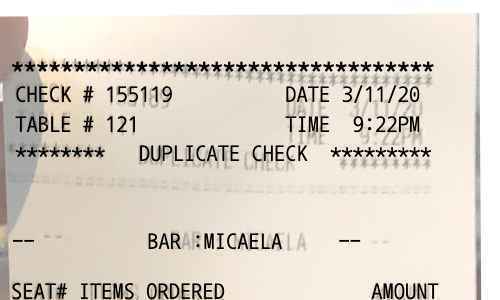 Restaurant Bar receipt image