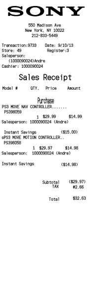 Sony store receipt template image
