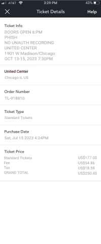 Ticketmaster mobile receipt image