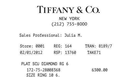Tiffany & Co Receipt - Diamond Ring image