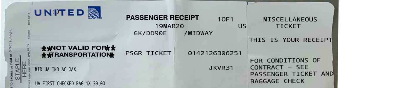 UNITED airline baggage receipt image