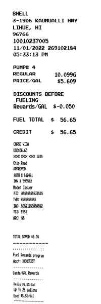Gas Shell receipt image