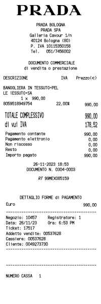 PRADA euro receipt template image