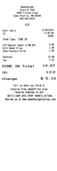 Smashburger receipt template image