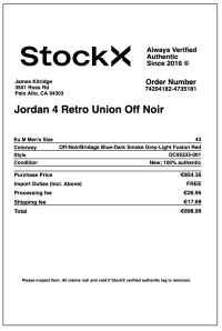 StockX receipt 2022 image