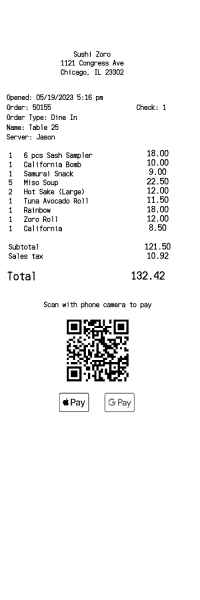 Itemized receipt with QR payment image