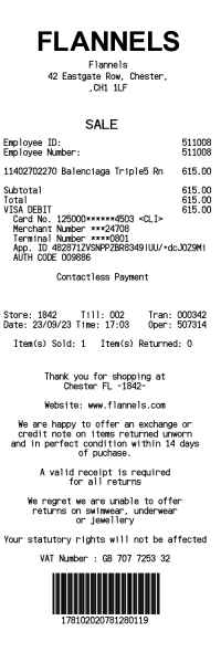 Flannels receipt template image