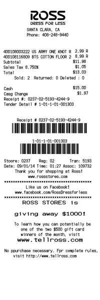ROSS clothing receipt image