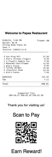 Restaurant receipt template QR code image
