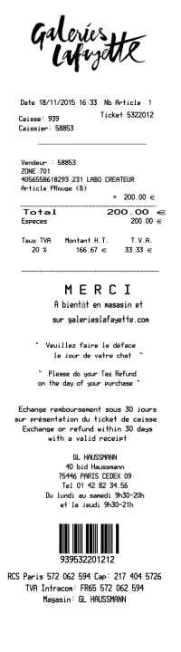 Galeries Lafayette receipt template image