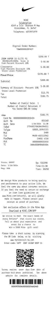 Nike Factory store receipt newest image