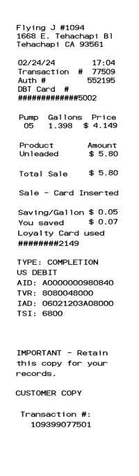 Flying J gas receipt template image