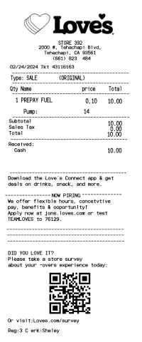 Loves Gas receipt template 1 image