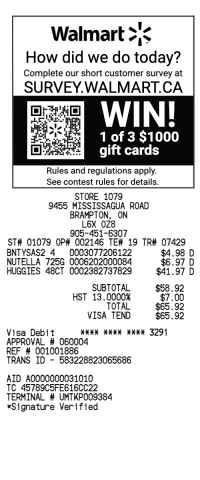 Walmart Canada receipt template image