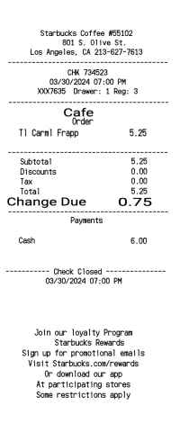 Starbucks receipt template in-store image