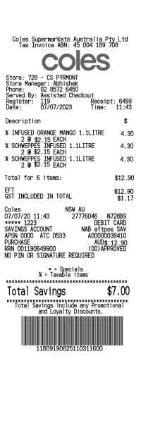 Coles Supermarket receipt template image