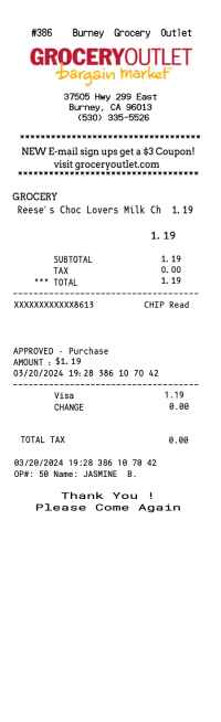 Grocery Outlet receipt template image