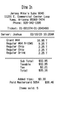 Jersey Mikes receipt template image