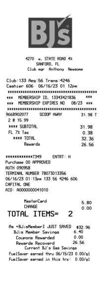 BJs Wholesale receipt template image
