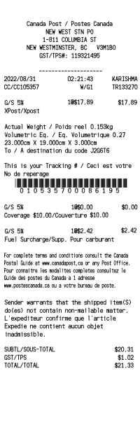 Canada Post receipt template image