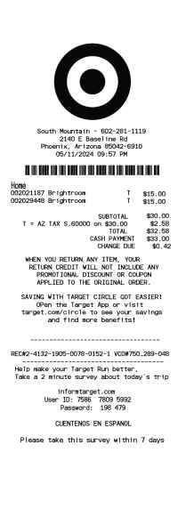 Target purchase receipt image