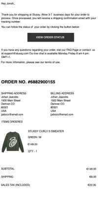 Stussy receipt template email image