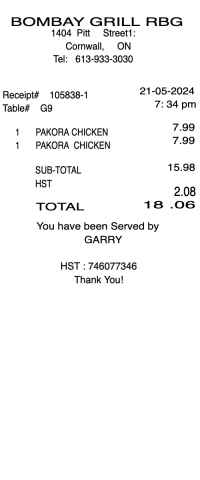 Restaurant receipt simple