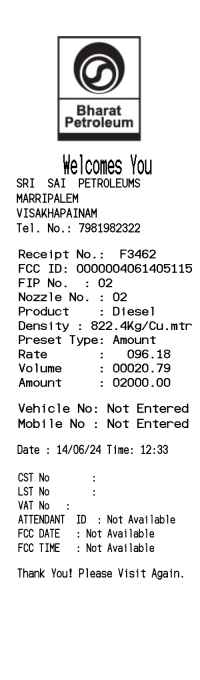 Bharat petrol receipt template