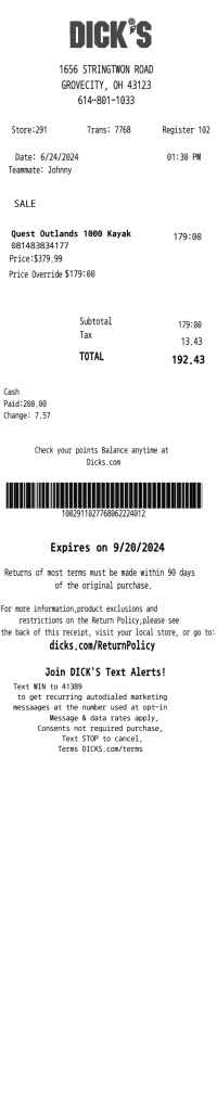 Dicks Sport Good receipt template