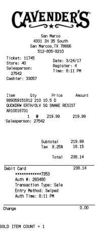 Cavenders receipt template image