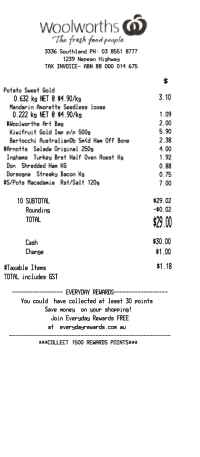 Woolworths receipt template Australia