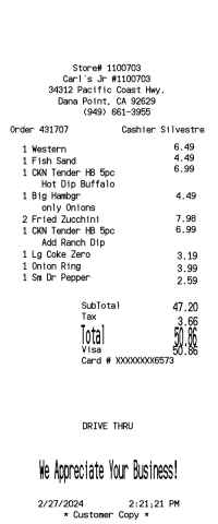 Carl Jr receipt template