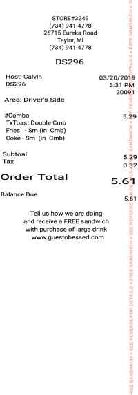 Checkers Rallys Fast Food Receipt template