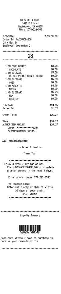 Dairy Queen receipt template