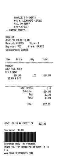 Clothing store receipt template