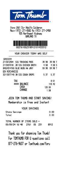 Tom Thumb receipt template