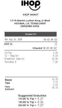 IHOP receipt 2